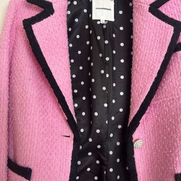 Anthropologie Avec Les Filles Contrast Pink Tweed Jewel Lined Blazer NWT - Picture 6 of 16